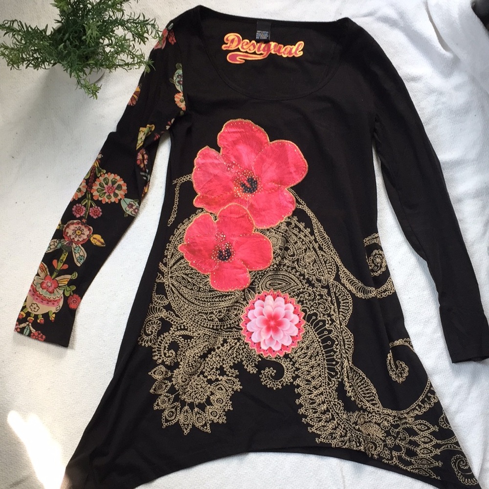 Black with floral patterns shark bite shirt